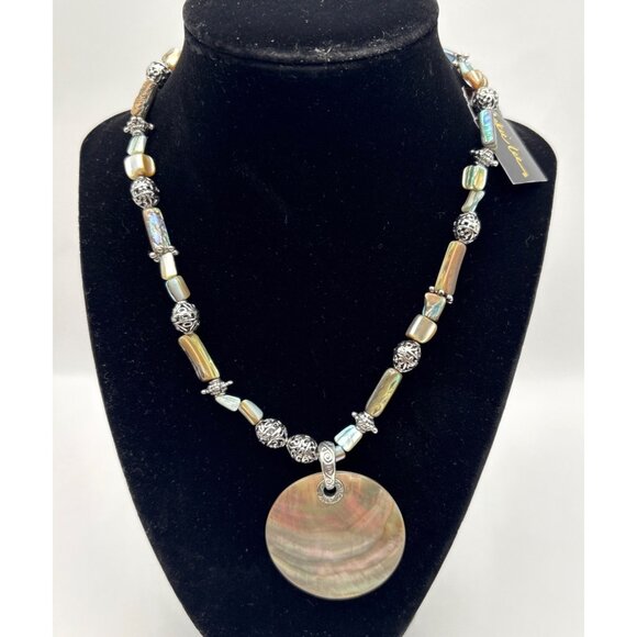 Cookie Lee Abalone Shell Necklace with Silver Tone Bead Accents - Picture 2 of 7